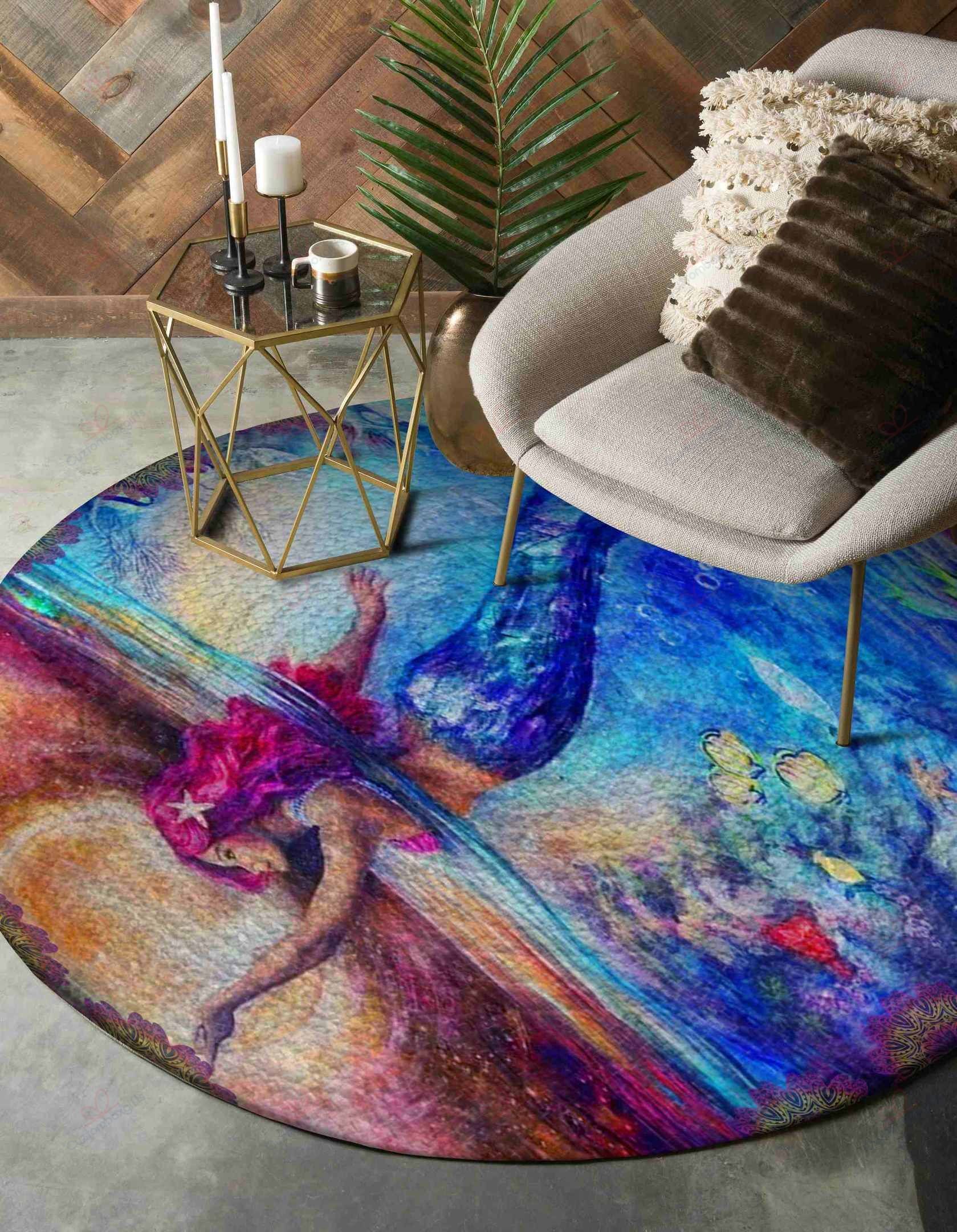 Mermaid 2 Round Carpet Floor Rug Living Room Bedroom Decor Round Area Rug Carpet Mermaid 2 Round Carpet Floor Rug Living Room Bedroom Decor Round Area Rug Carpet