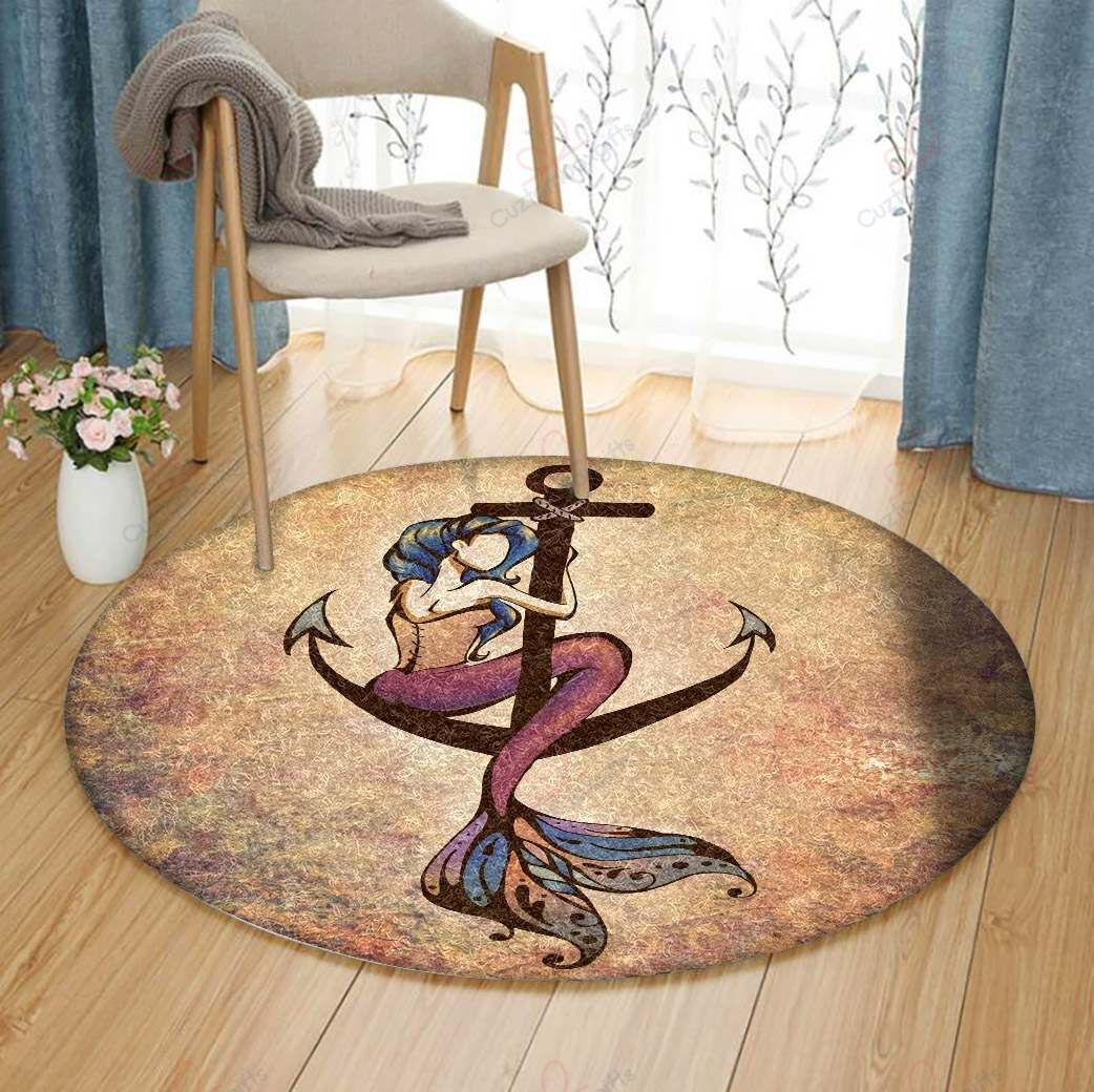 Mermaid Anchor Round Carpet Floor Rug Living Room Bedroom Decor Round Area Rug Carpet Mermaid Anchor Round Carpet Floor Rug Living Room Bedroom Decor Round Area Rug Carpet