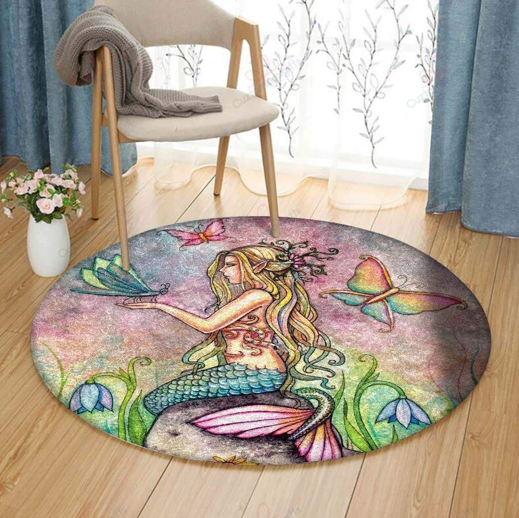 Mermaid And Butterfly Round Carpet Floor Rug Living Room Bedroom Decor Round Area Rug Carpet Mermaid And Butterfly Round Carpet Floor Rug Living Room Bedroom Decor Round Area Rug Carpet