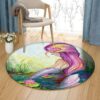 Mermaid And Lotus Round Carpet Floor Rug Living Room Bedroom Decor Round Area Rug Carpet