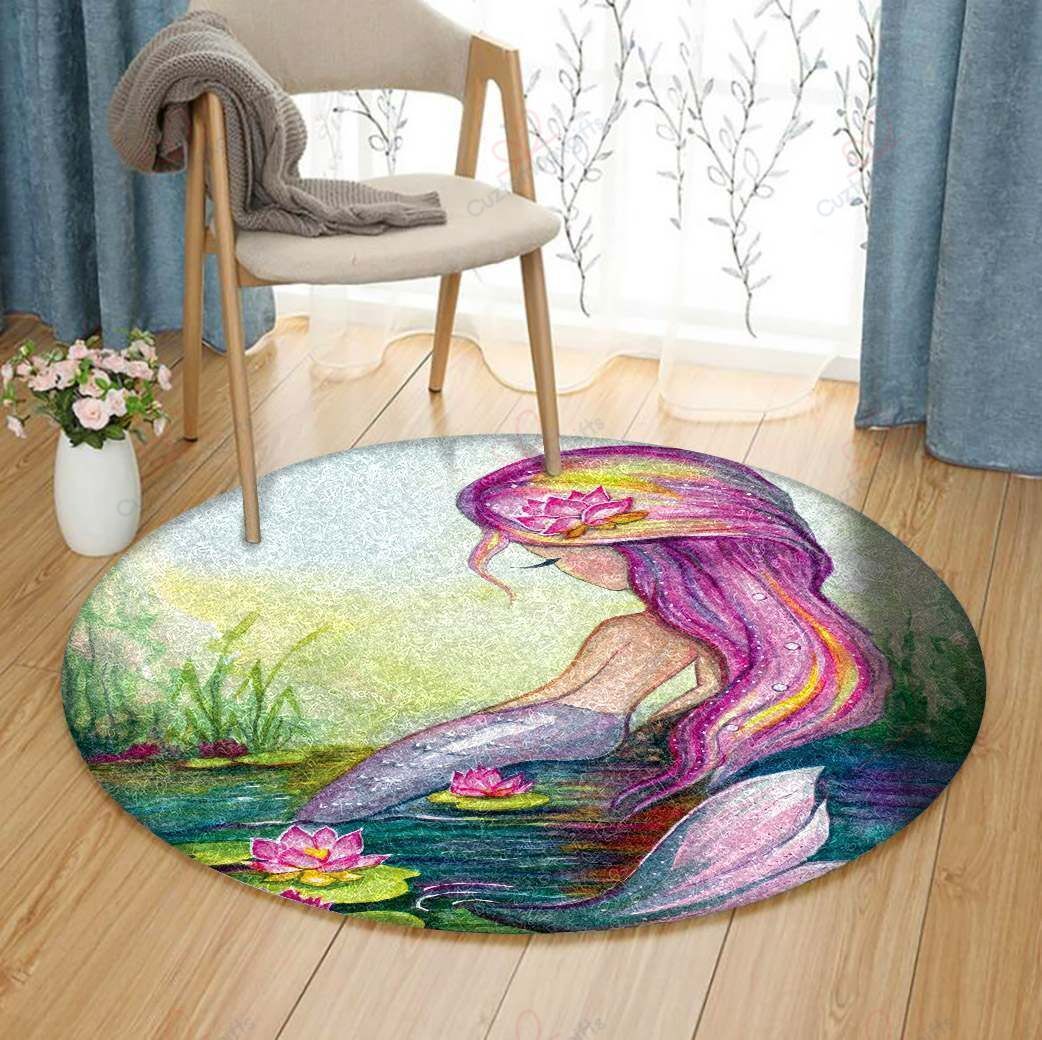 Mermaid And Lotus Round Carpet Floor Rug Living Room Bedroom Decor Round Area Rug Carpet Mermaid And Lotus Round Carpet Floor Rug Living Room Bedroom Decor Round Area Rug Carpet