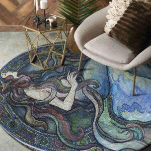 Mermaid Painting Round Carpet Floor Rug Living Room Bedroom Decor Round Area Rug Carpet