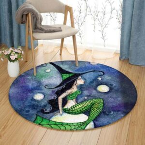 Mermaid Witch Round Carpet Floor Rug Living Room Bedroom Decor Round Area Rug Carpet