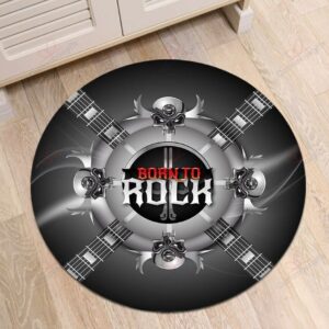 Metal Skull Guitar Round Carpet Floor Rug Living Room Bedroom Decor Round Area Rug Carpet