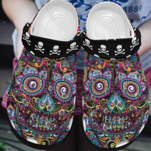Mexican Sugar Face Skull Art Crocs Clog Shoes – Funny Skull Shoes Crocbland Clog Gifts For Men Women