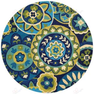Miami Sundial Teal Green Round Carpet Floor Rug Living Room Bedroom Decor Round Area Rug Carpet