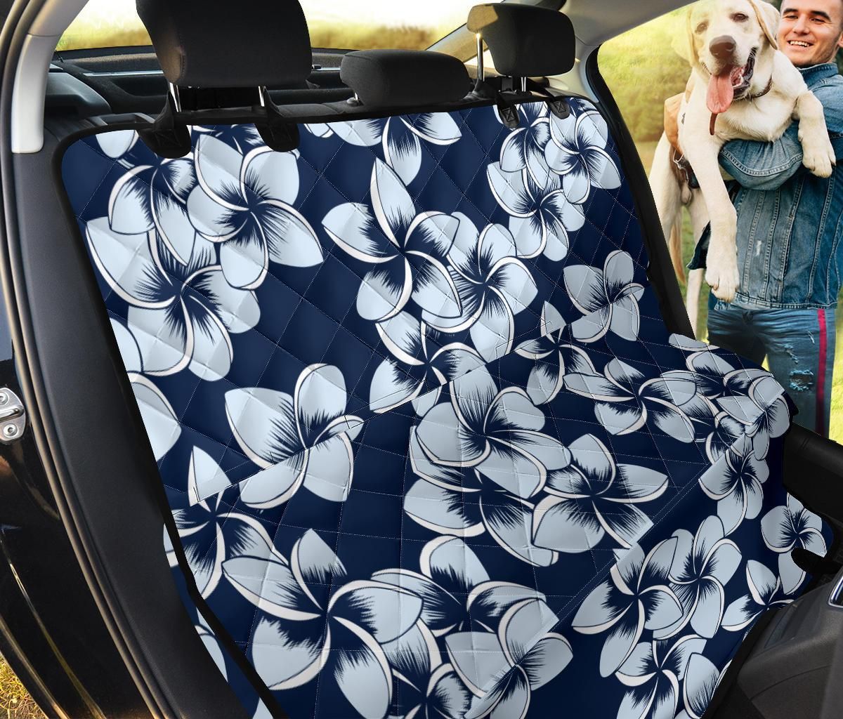 Midnight Blue Color And White Plumeria Car Back Seat Cover Dog Car Seat Covers - 2d387fbeb8d5 Midnight Blue Color And White Plumeria Car Back Seat Cover Dog Car Seat Covers - 2d387fbeb8d5