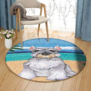 Miniature Schnauzer Beach Round Carpet Floor Rug Living Room Bedroom Decor Round Area Rug Carpet