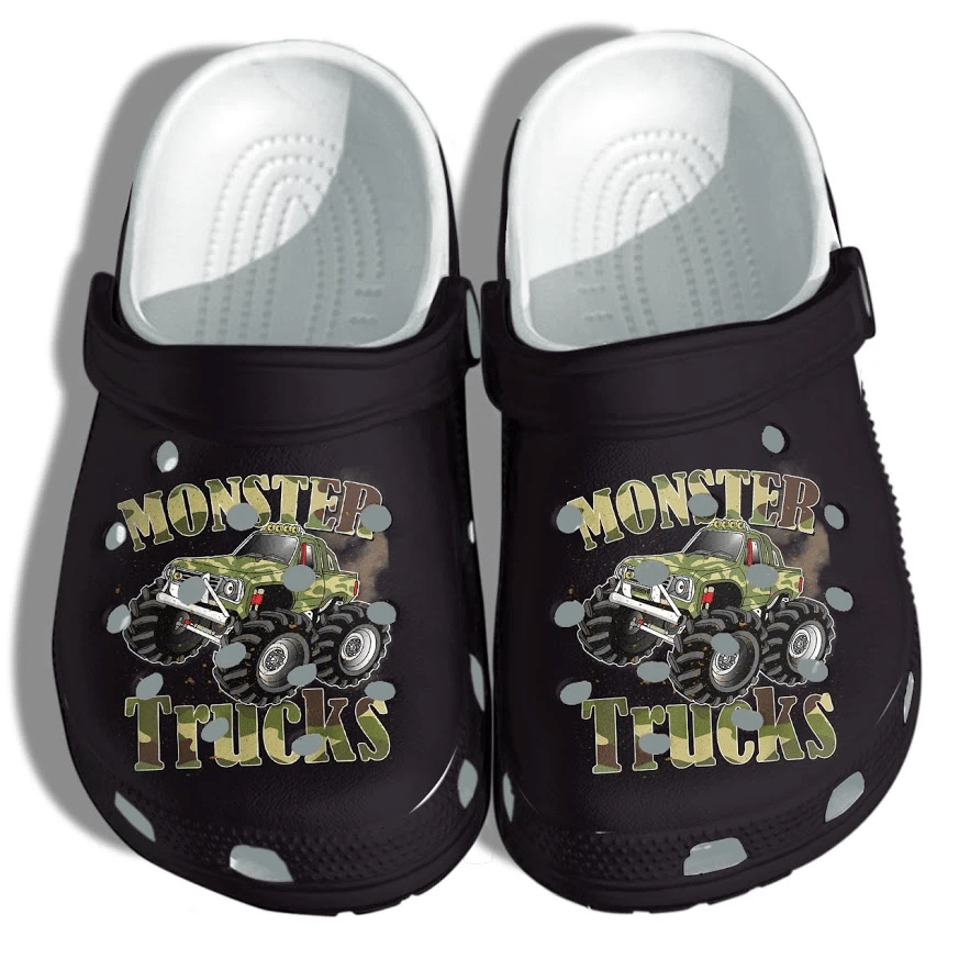 Monster Trucks Shoes Crocs Clog For Boys Men – Camo Truck Car Trucker Birthday Gift For Son Father Day Monster Trucks Shoes Crocs Clog For Boys Men – Camo Truck Car Trucker Birthday Gift For Son Father Day