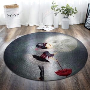 Moon And Little Girl Round Carpet Floor Rug Living Room Bedroom Decor Round Area Rug Carpet