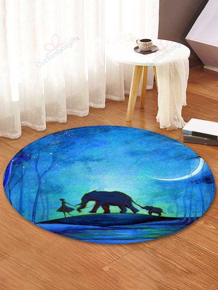 Moon Night Elephants Pattern Round Carpet Floor Rug Living Room Bedroom Decor Round Area Rug Carpet Moon Night Elephants Pattern Round Carpet Floor Rug Living Room Bedroom Decor Round Area Rug Carpet