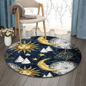 Moon Phase Lunar Horoscope Round Carpet Floor Rug Living Room Bedroom Decor Round Area Rug Carpet