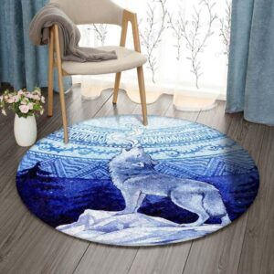 Moon Wolf Round Carpet Floor Rug Living Room Bedroom Decor Round Area Rug Carpet