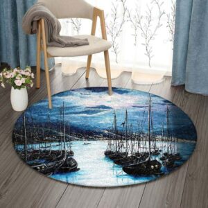 Moonlight Over Port Of Spain Round Carpet Floor Rug Living Room Bedroom Decor Round Area Rug Carpet