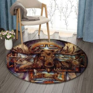 Moose And Deer Round Carpet Floor Rug Living Room Bedroom Decor Round Area Rug Carpet