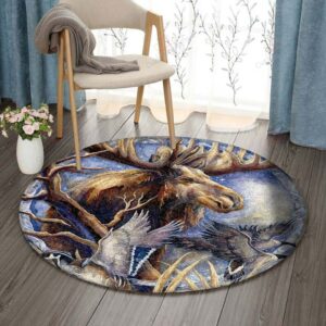 Moose And Mallard Round Carpet Floor Rug Living Room Bedroom Decor Round Area Rug Carpet