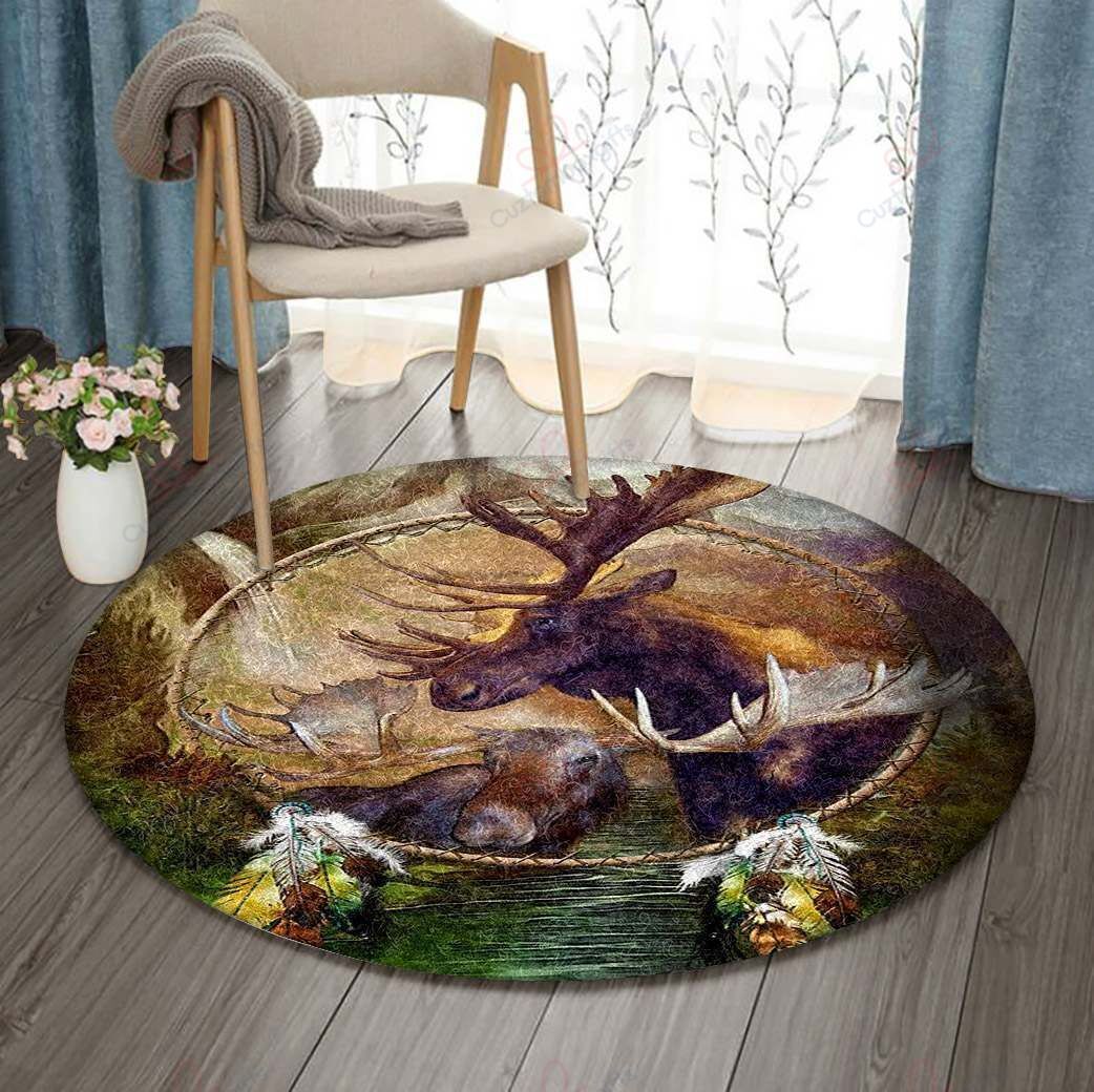 Moose Native American Round Carpet Floor Rug Living Room Bedroom Decor Round Area Rug Carpet Moose Native American Round Carpet Floor Rug Living Room Bedroom Decor Round Area Rug Carpet