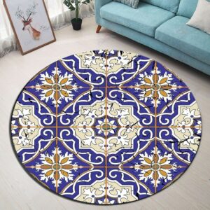 Moroccan Pattern Round Carpet Floor Rug Living Room Bedroom Decor Round Area Rug Carpet