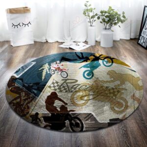 Motocross Round Carpet Floor Rug Living Room Bedroom Decor Round Area Rug Carpet