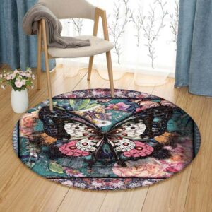 Multi Color Butterfly 1 Round Carpet Floor Rug Living Room Bedroom Decor Round Area Rug Carpet