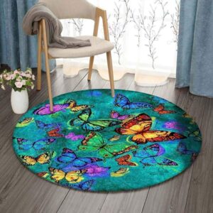 Multi Color Butterfly Round Carpet Floor Rug Living Room Bedroom Decor Round Area Rug Carpet