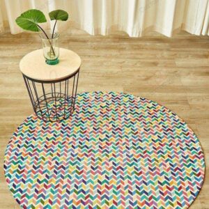 Multi Coloured Chevron Round Carpet Floor Rug Living Room Bedroom Decor Round Area Rug Carpet