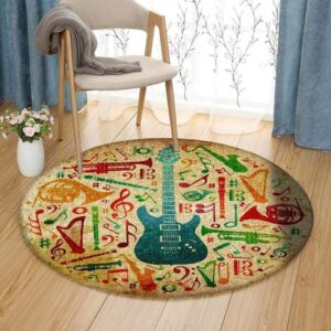 Music And Notes Round Carpet Floor Rug Living Room Bedroom Decor Round Area Rug Carpet