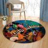 Music Band Painting Round Carpet Floor Rug Living Room Bedroom Decor Round Area Rug Carpet