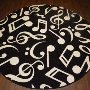 Music Black Round Carpet Floor Rug Living Room Bedroom Decor Round Area Rug Carpet