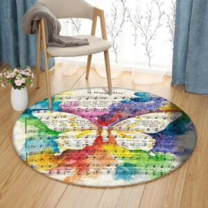 Music Butterfly Round Carpet Floor Rug Living Room Bedroom Decor Round Area Rug Carpet
