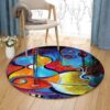 Music Guitar Round Carpet Floor Rug Living Room Bedroom Decor Round Area Rug Carpet