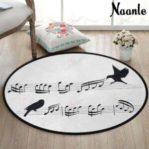 Music Note Round Carpet Floor Rug Living Room Bedroom Decor Round Area Rug Carpet