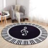 Music Symbol Piano Key Black White Round Carpet Floor Rug Living Room Bedroom Decor Round Area Rug Carpet