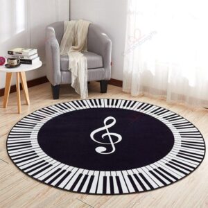 Music Symbol Piano Key Black White Round Carpet Floor Rug Living Room Bedroom Decor Round Area Rug Carpet