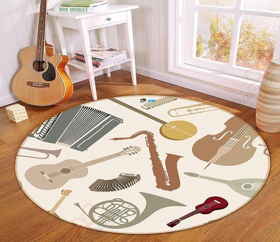 Musical Instrumental Round Carpet Floor Rug Living Room Bedroom Decor Round Area Rug Carpet Musical Instrumental Round Carpet Floor Rug Living Room Bedroom Decor Round Area Rug Carpet
