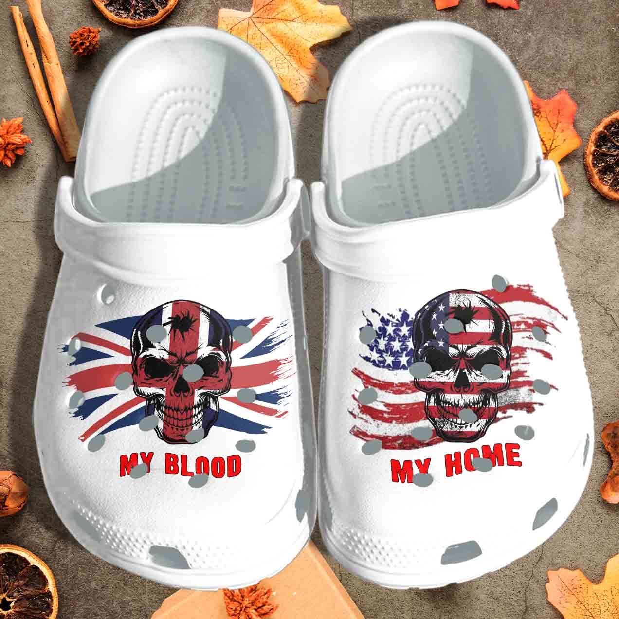 My Blood Uk My Home Usa Flag Clog Crocs Clog Shoes Gift For Man Woman My Blood Uk My Home Usa Flag Clog Crocs Clog Shoes Gift For Man Woman