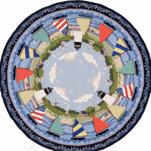 Nantucket Rainbow Round Carpet Floor Rug Living Room Bedroom Decor Round Area Rug Carpet