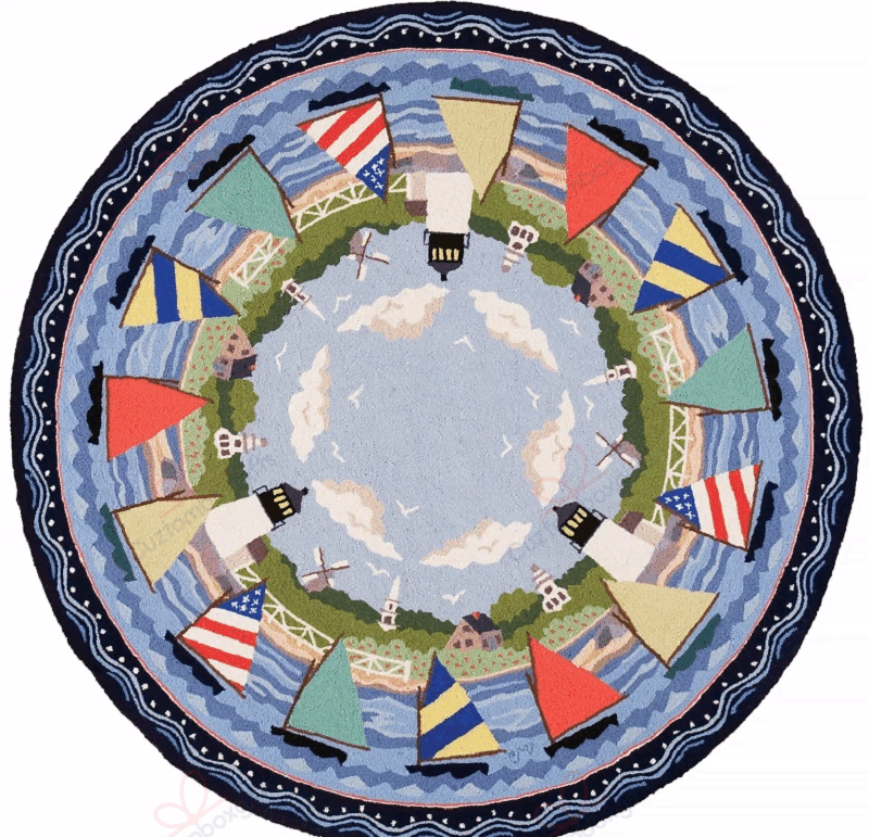 Nantucket Rainbow Round Carpet Floor Rug Living Room Bedroom Decor Round Area Rug Carpet Nantucket Rainbow Round Carpet Floor Rug Living Room Bedroom Decor Round Area Rug Carpet