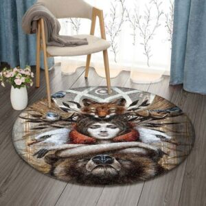 Native American And Wild Animals Round Carpet Floor Rug Living Room Bedroom Decor Round Area Rug Carpet