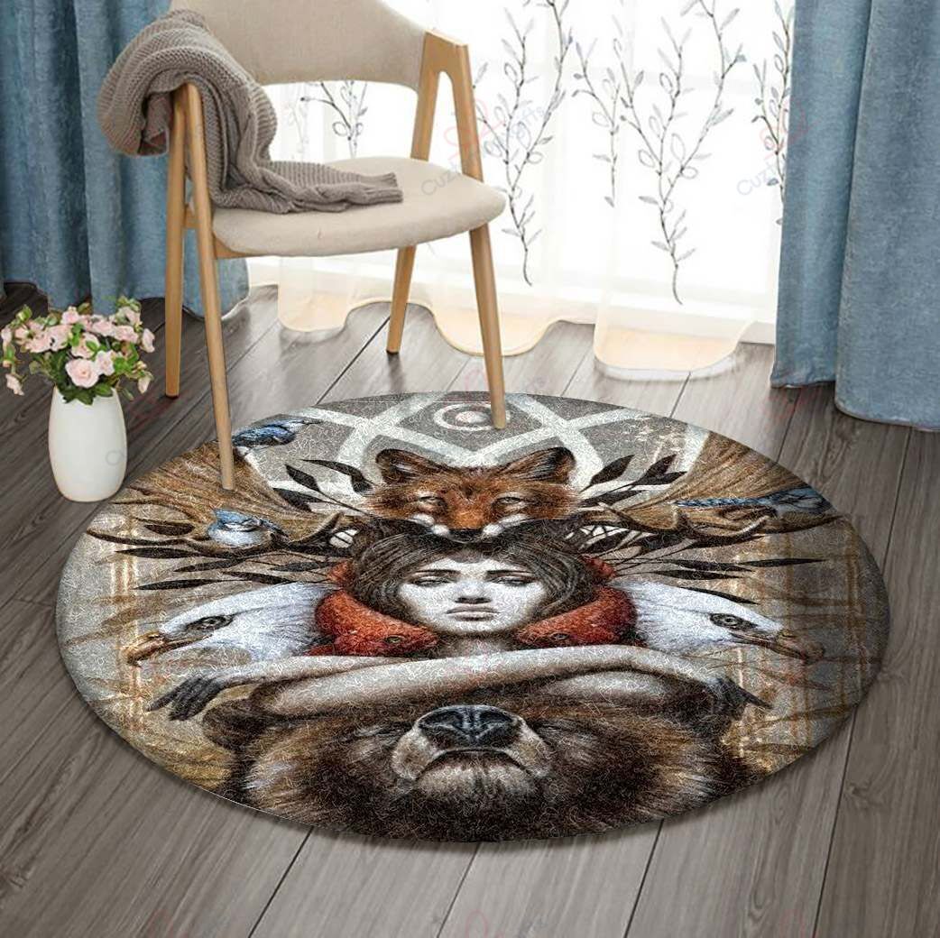 Native American And Wild Animals Round Carpet Floor Rug Living Room Bedroom Decor Round Area Rug Carpet Native American And Wild Animals Round Carpet Floor Rug Living Room Bedroom Decor Round Area Rug Carpet