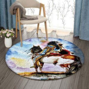 Native American Horse Round Carpet Floor Rug Living Room Bedroom Decor Round Area Rug Carpet