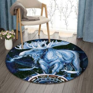 Native American White Moose In Star Night Round Carpet Floor Rug Living Room Bedroom Decor Round Area Rug Carpet