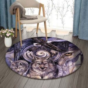Native American Wolf And Eagle Round Carpet Floor Rug Living Room Bedroom Decor Round Area Rug Carpet