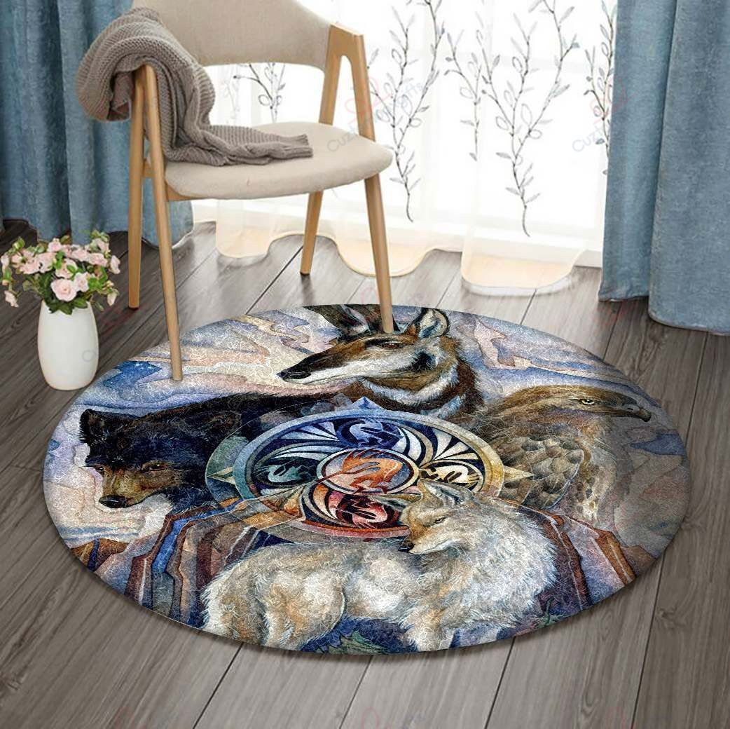 Native American Wolf Bear Deer And Eagle Round Carpet Floor Rug Living Room Bedroom Decor Round Area Rug Carpet Native American Wolf Bear Deer And Eagle Round Carpet Floor Rug Living Room Bedroom Decor Round Area Rug Carpet