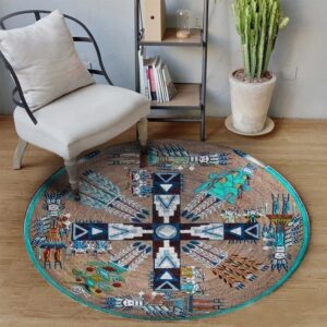 Native Blue Pattern Round Carpet Floor Rug Living Room Bedroom Decor Round Area Rug Carpet