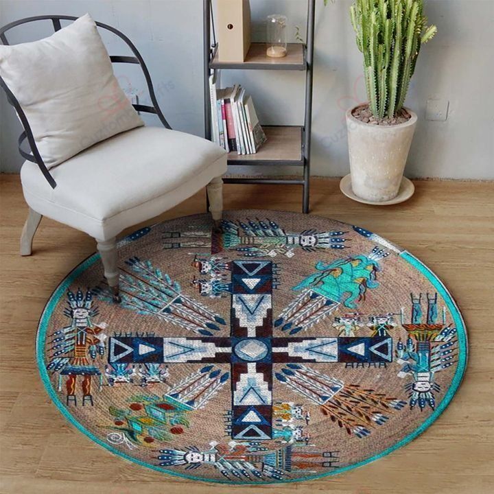 Native Blue Pattern Round Carpet Floor Rug Living Room Bedroom Decor Round Area Rug Carpet Native Blue Pattern Round Carpet Floor Rug Living Room Bedroom Decor Round Area Rug Carpet