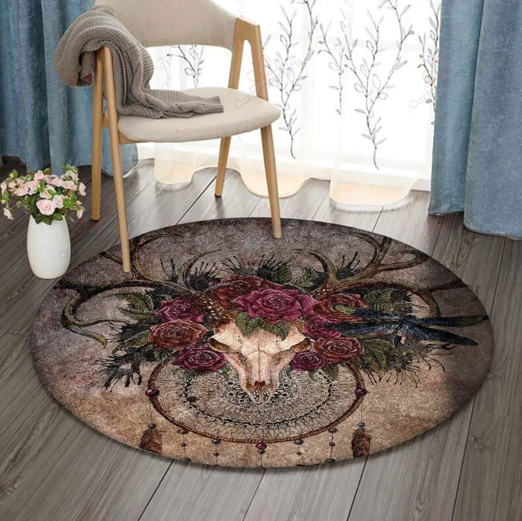 Native Buffalo Skull Dreamcatcher And Rose Round Carpet Floor Rug Living Room Bedroom Decor Round Area Rug Carpet Native Buffalo Skull Dreamcatcher And Rose Round Carpet Floor Rug Living Room Bedroom Decor Round Area Rug Carpet