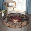 Native Buffalo Skull Dreamcatcher And Rose Round Carpet Floor Rug Living Room Bedroom Decor Round Area Rug Carpet