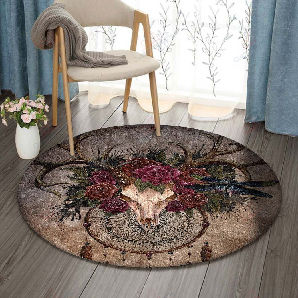 Native Buffalo Skull Dreamcatcher And Rose Round Carpet Floor Rug Living Room Bedroom Decor Round Area Rug Carpet Native Buffalo Skull Dreamcatcher And Rose Round Carpet Floor Rug Living Room Bedroom Decor Round Area Rug Carpet