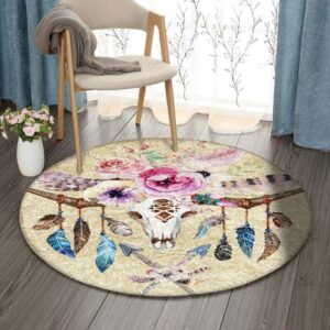 Native Buffalo Skull Round Carpet Floor Rug Living Room Bedroom Decor Round Area Rug Carpet